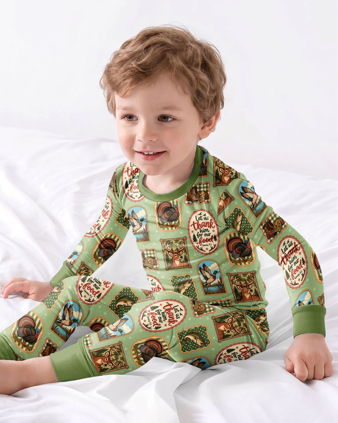 Hunting Let Us Thank Him For Our Food Bamboo Two Piece Long Sleeve Pajama Set