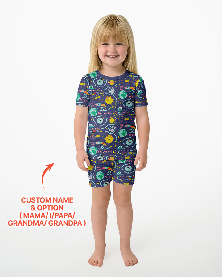 Love to the Moon and Back  Bamboo Two Piece Short Sleeve Shorts Pajama Set