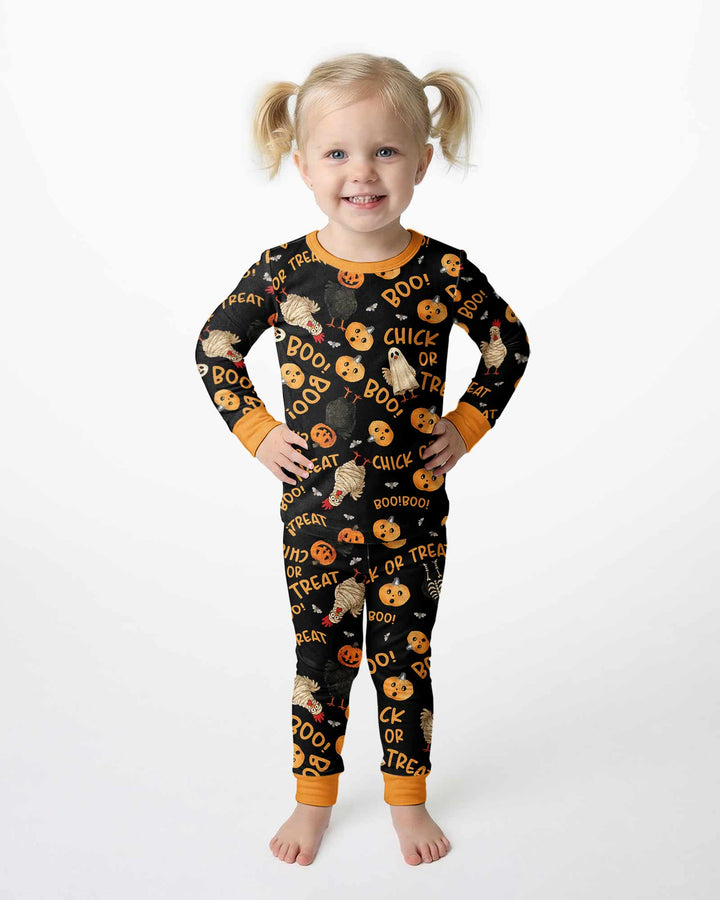 Halloween Chick or Treat Bamboo Two Piece Long Sleeve Pajama Set
