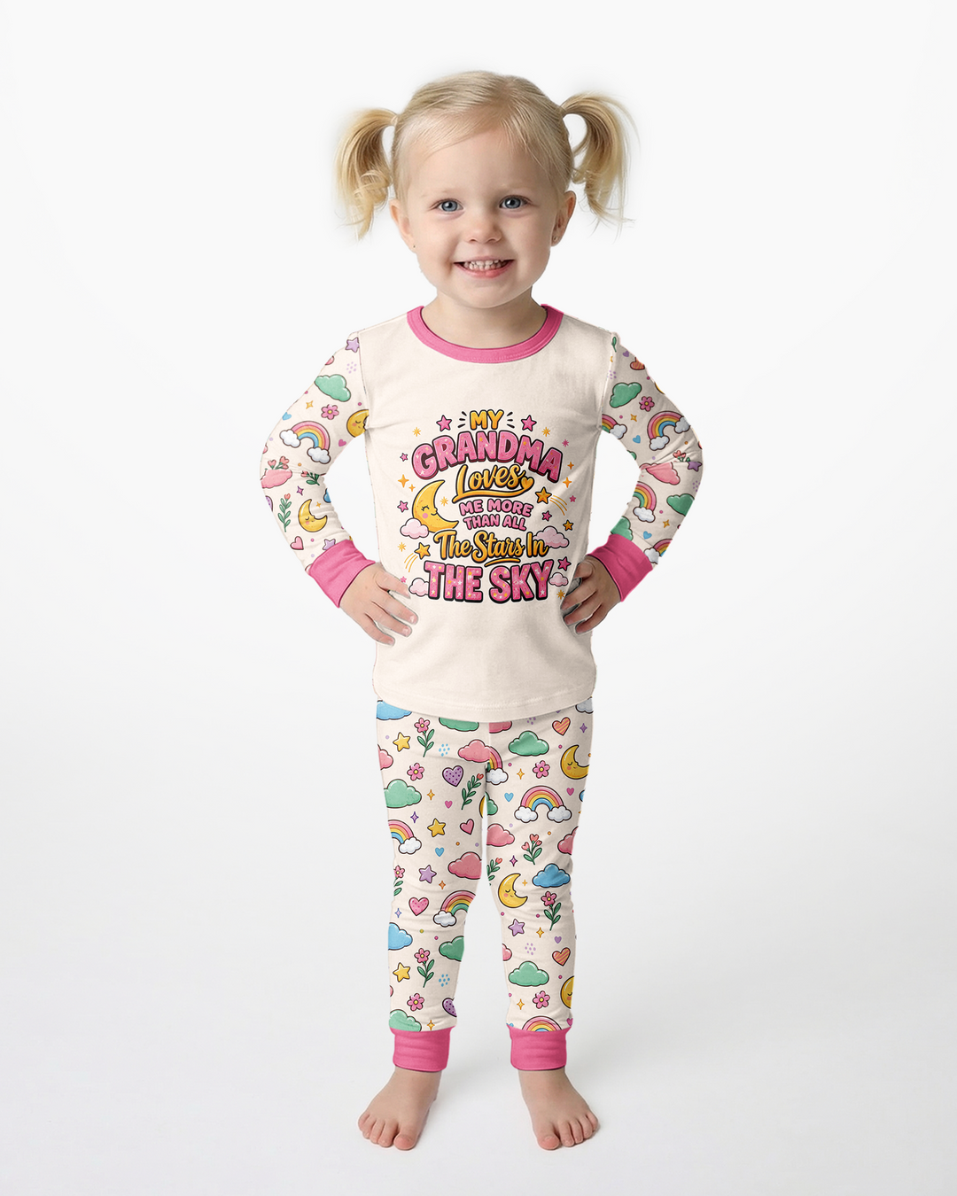 My Grandma Loves Me More Than All The Stars Bamboo Two Piece Long Sleeve Pajama Set