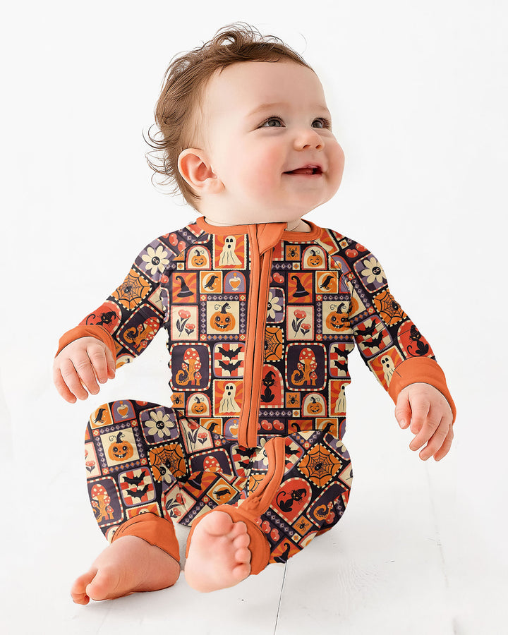 Retro Halloween Patchwork Icons Bamboo Convertible Zippy