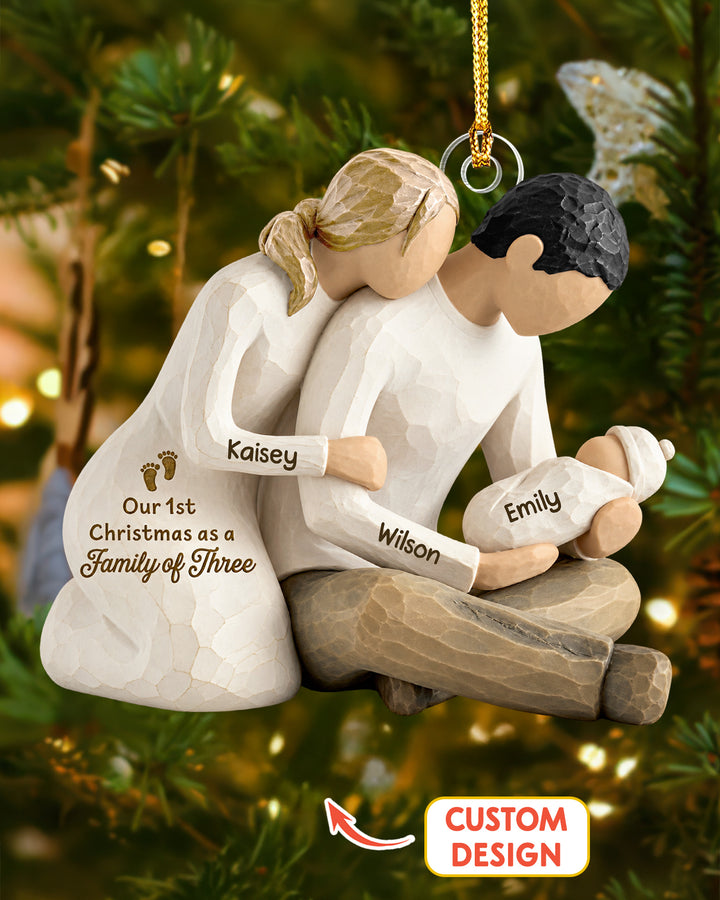 Our First Christmas As Family Of Three- Personalized Acrylic Ornament Personalized 1-Side Photo Acrylic Ornament