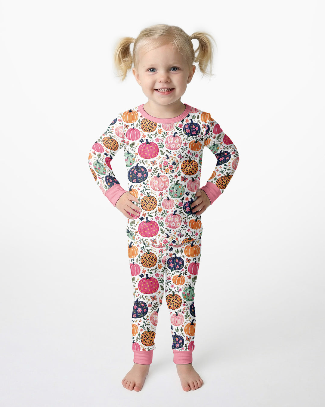Floral Pumpkin Bamboo Two Piece Long Sleeve Pajama Set