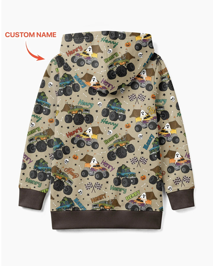Custom Name Halloween Creepy Crusher Family Matching Bamboo Zip Hoodie