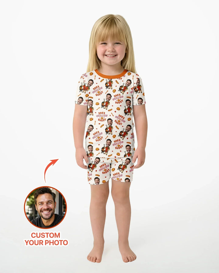 Custom Photo Dad's Grilling Buddy Family Matching Bamboo Two Piece Short Sleeve Shorts Pajama Set