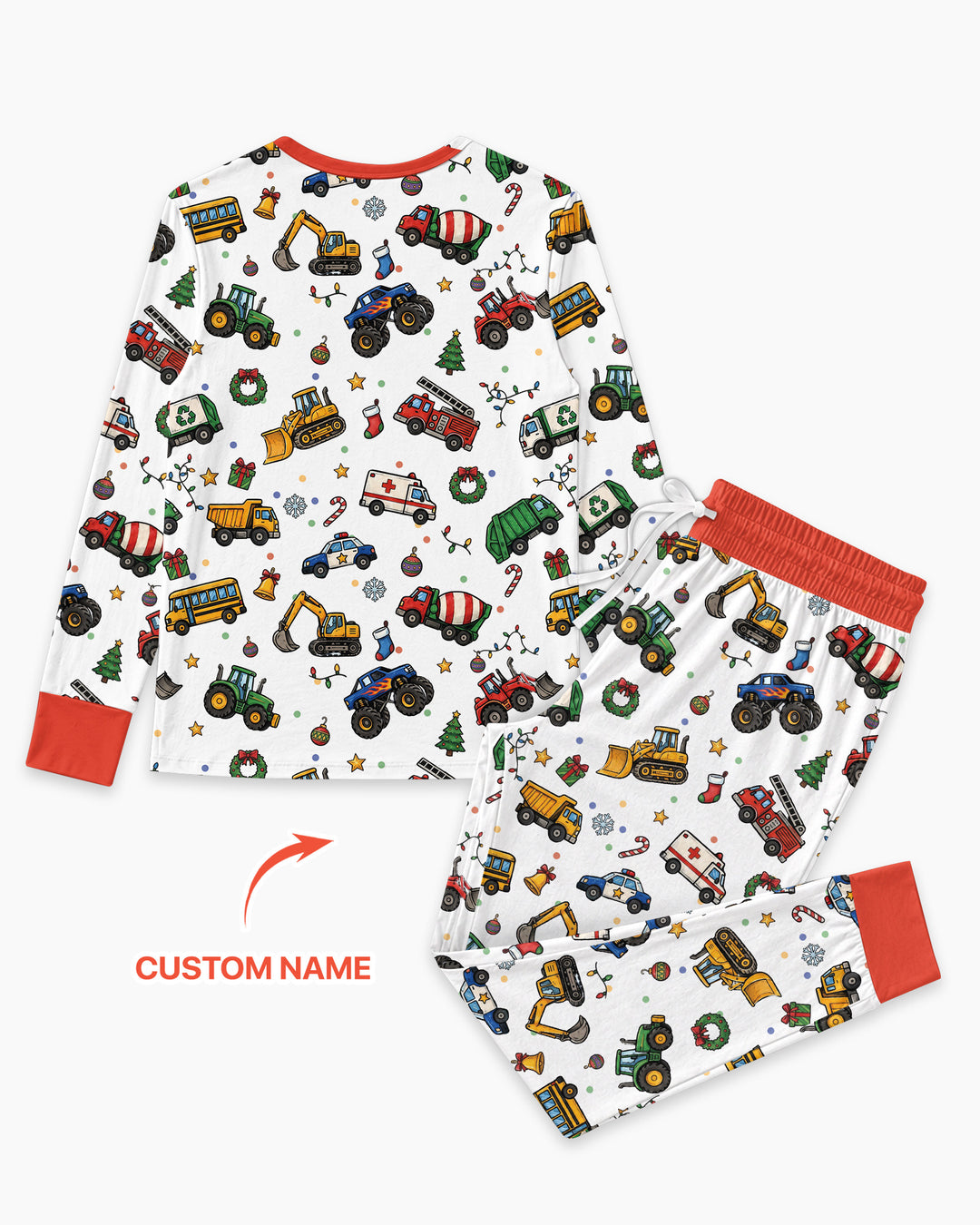 Custom Name Little Trucks Christmas Tree Bamboo Women Pajama Set