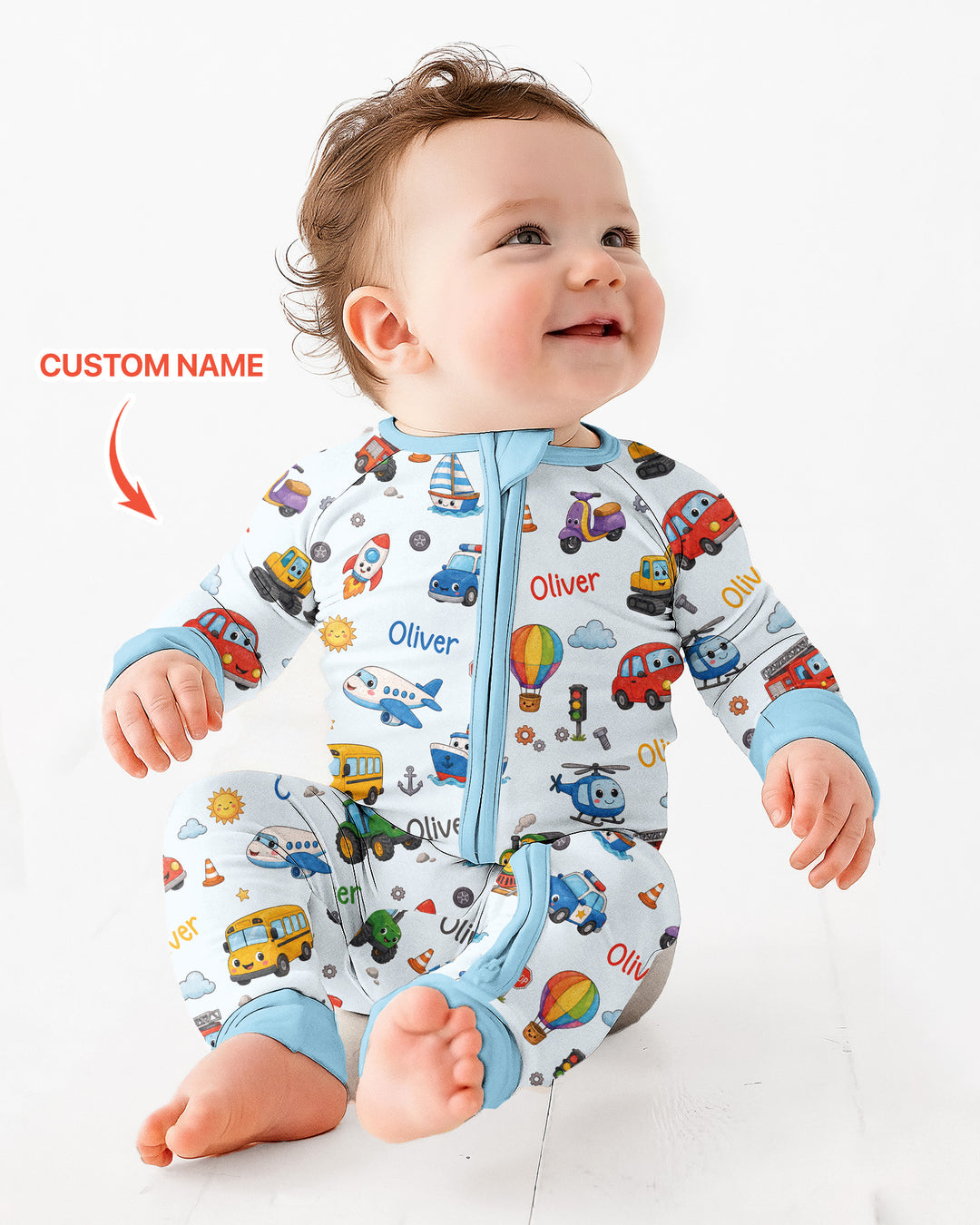 Custom Name Cute Transport Bamboo Convertible Zippy