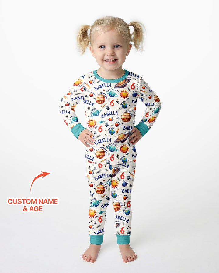 Personalized Birthday Solar System Bamboo Two Piece Long Sleeve Pajama Set