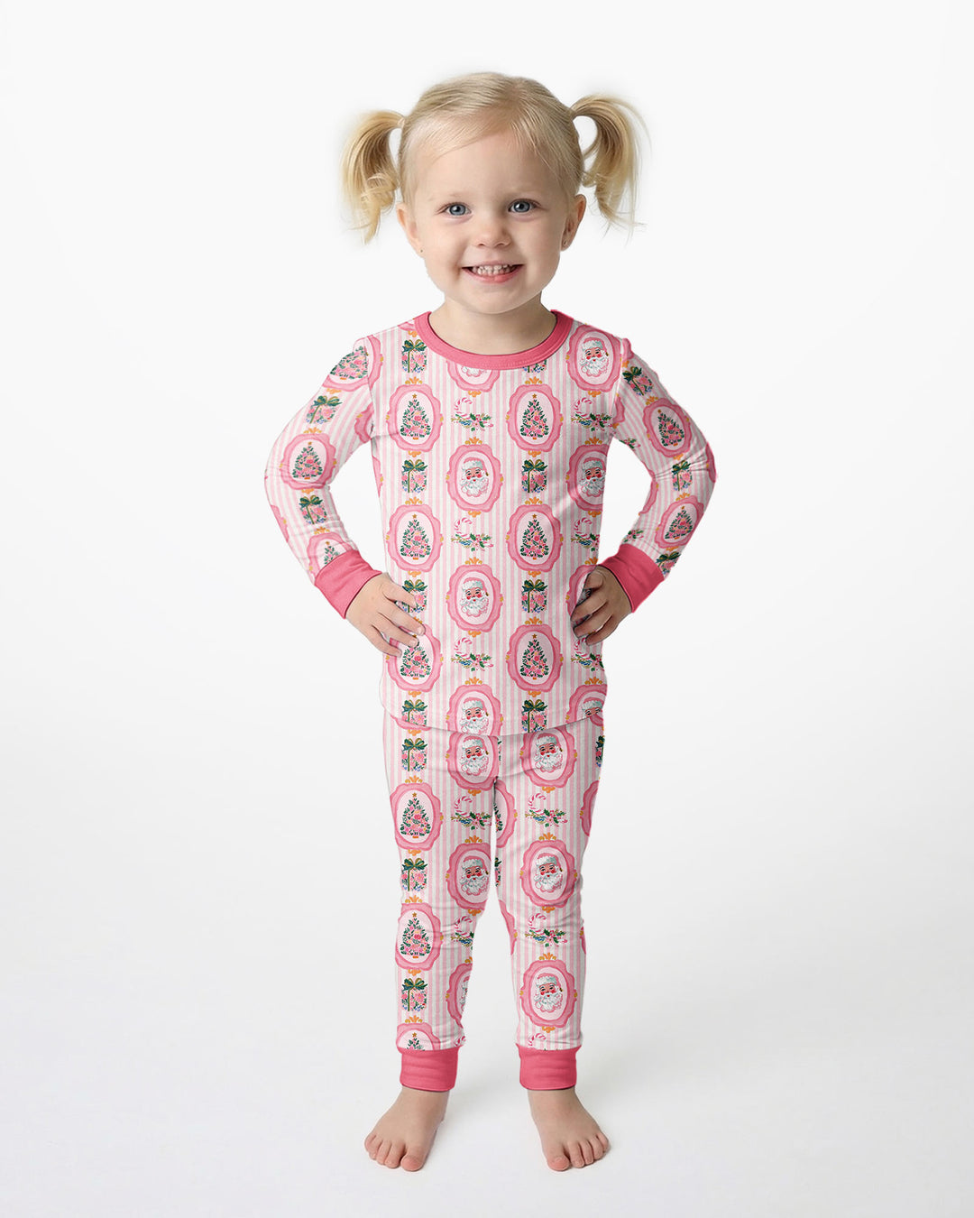 Pink Vintage Christmas Bamboo Two Piece Long Sleeve Pajama Set