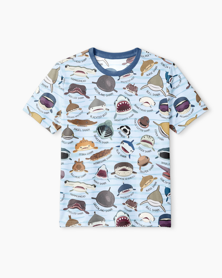 Shark Faces Bamboo Men Short Sleeve Short Pajama Set