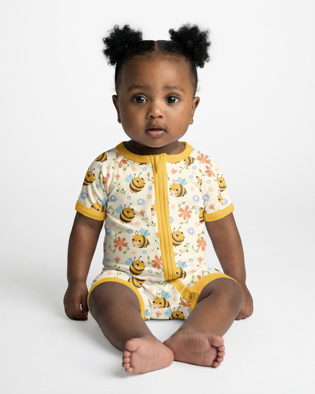 Bees and Flowers Bamboo Shorty Zippered Romper