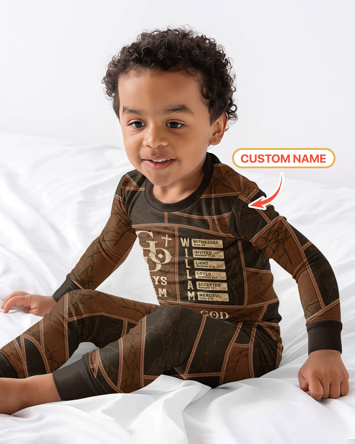 Personalized God Says I Am Letter In Bible Bamboo Two Piece Long Sleeve Pajama Set