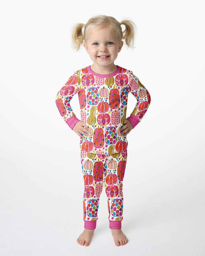Funky Fall Pumpkins Bamboo Two Piece Long Sleeve Pajama Set