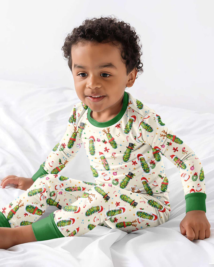 Funny Christmas Pickle Bamboo Two Piece Long Sleeve Pajama Set