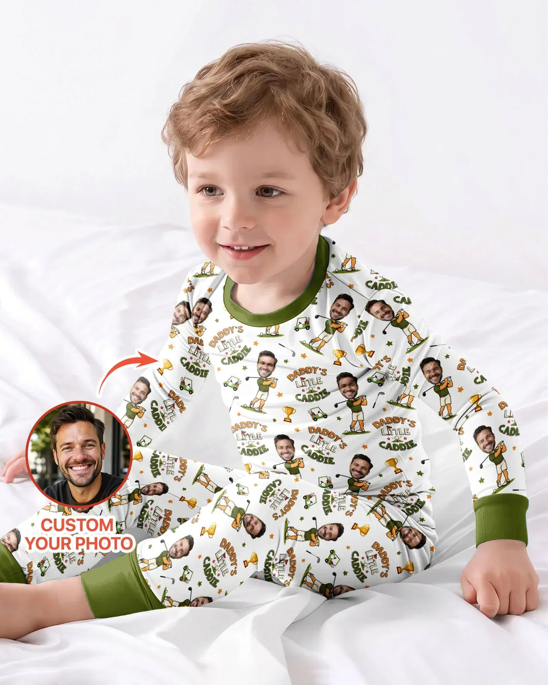 Custom Photo Daddy's Little Caddie Daddy & Me Matching Bamboo Two Piece Long Sleeve Pajama Set