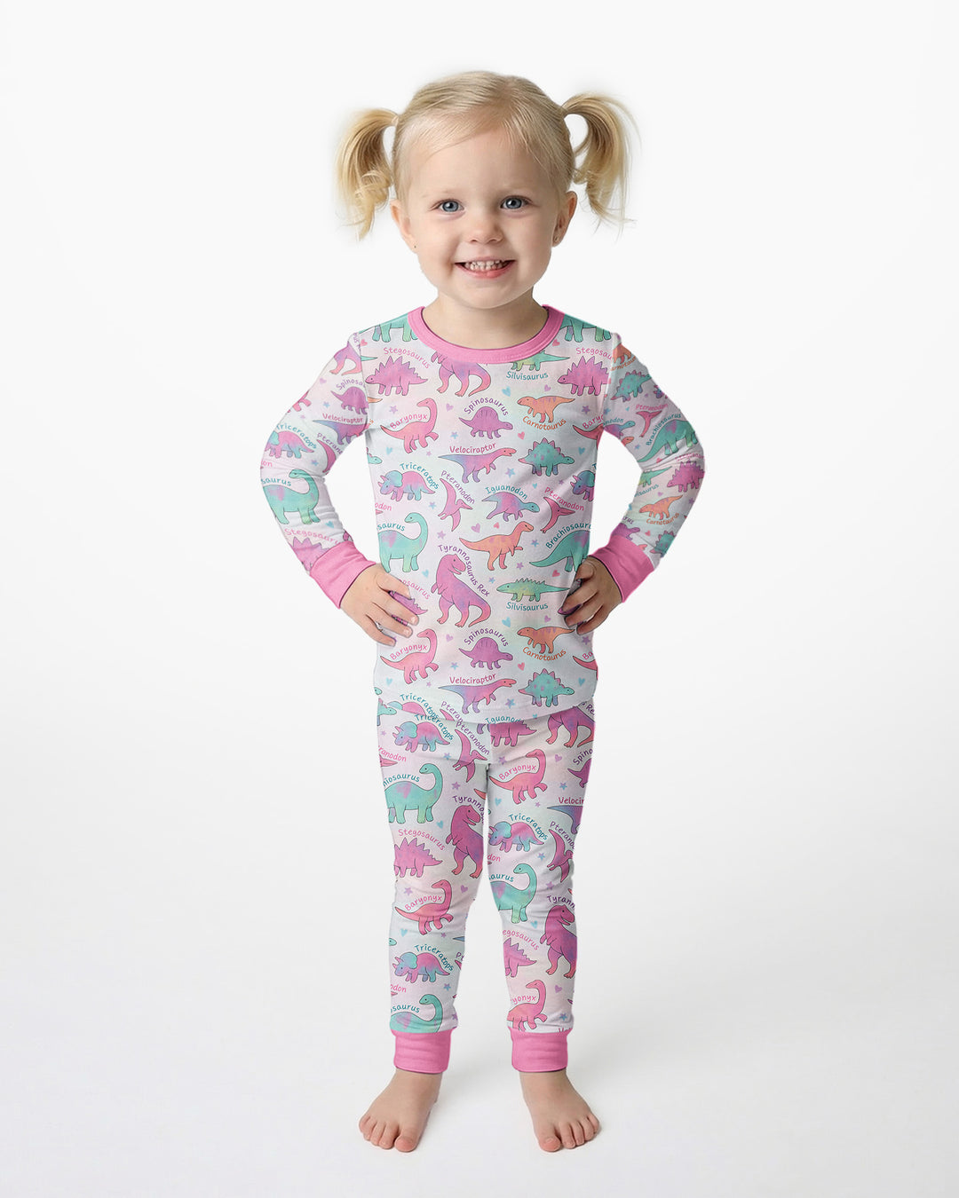 Pastel Dino Bamboo Two Piece Long Sleeve Pajama Set