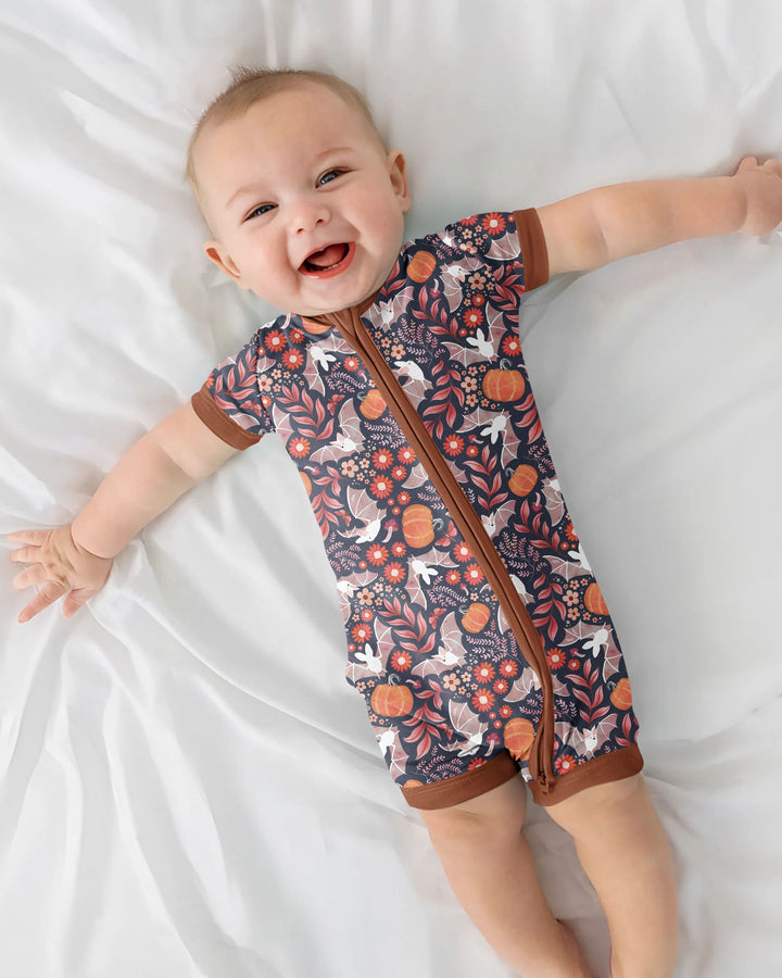 Bat Pumpkin Floral Halloween Bamboo Shorty Zippy