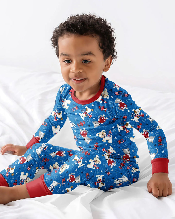 Conjunto de Pijama de Dos Piezas de Bambú de Manga Larga a Juego Familiar "Red, White & Woof"