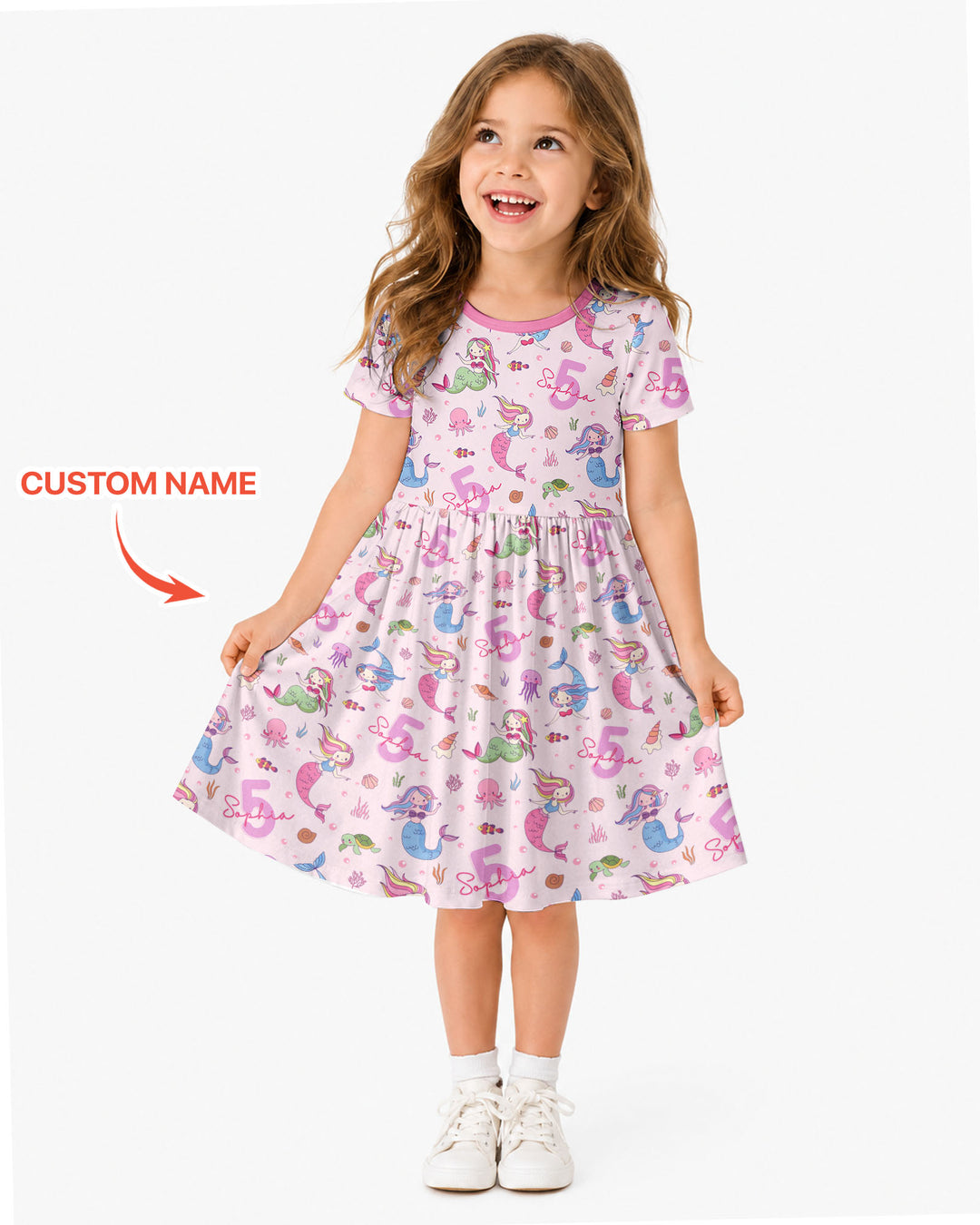 Custom Name Birthday Mermaid Bamboo Twirl Dress