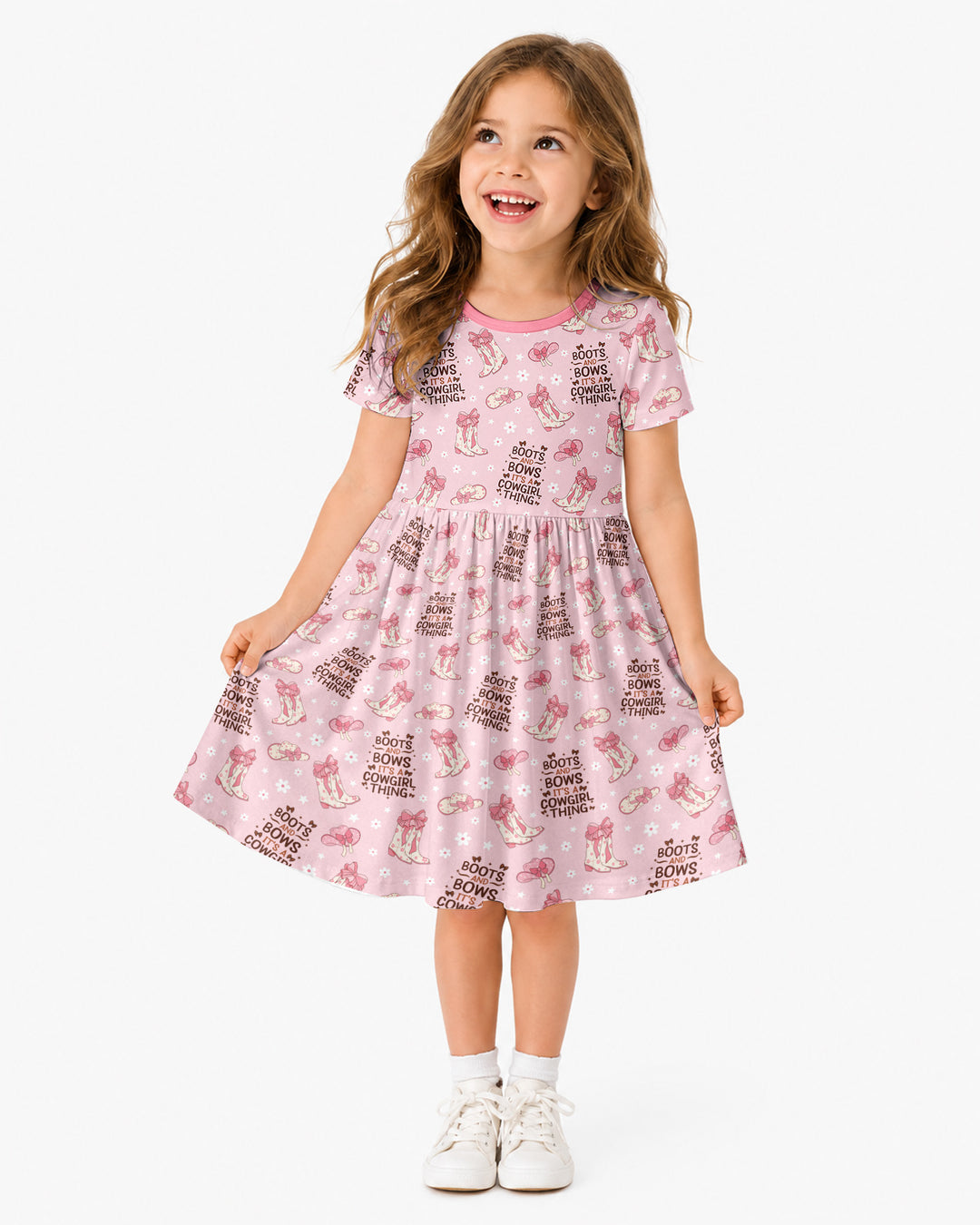 Western Cowgirl Boots And Bows Bamboo Twirl Dress
