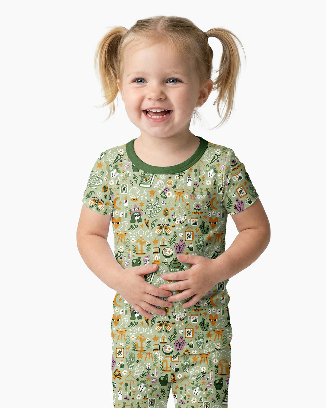 Boho Witchy Celestial Magic Floral Bamboo Two Piece Short Sleeve Pajama Set
