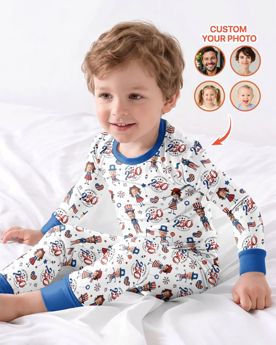 Custom Photo Smith Family Celebration Bamboo Two Piece Long Sleeve Pajama Set