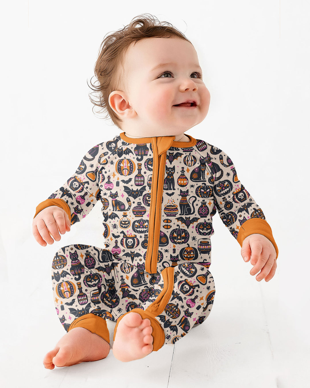 Whimsical Tribal Retro Halloween Black Cats Pumpkins Bamboo Convertible Zippy