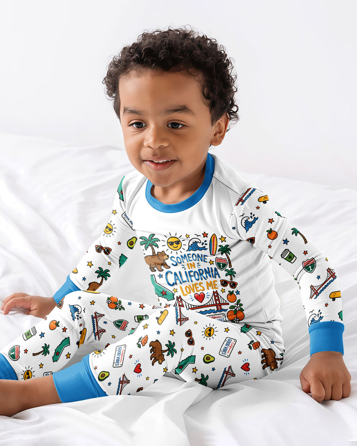 Someone in California Loves Me Bamboo Two Piece Long Sleeve Pajama Set (A)