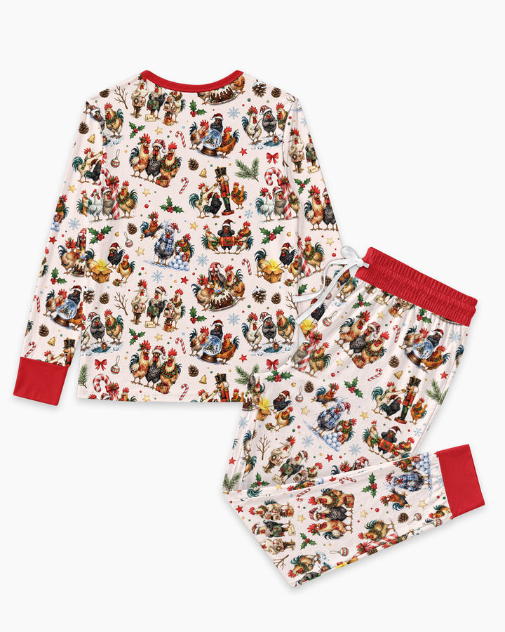 Funny Roosters On Christmas Bamboo Women Pajama Set