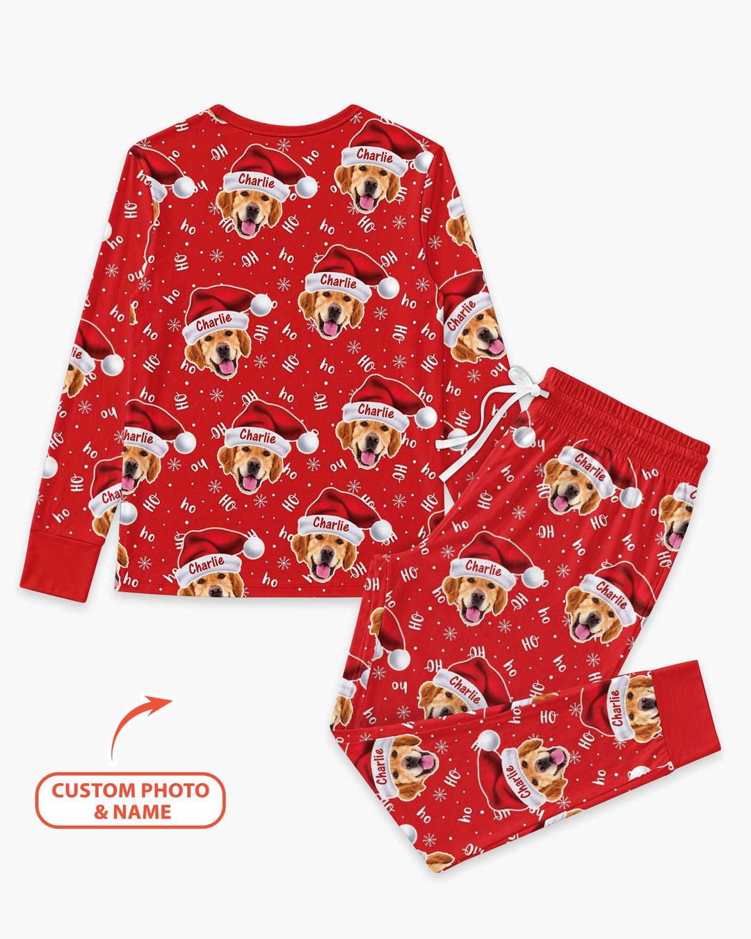 Custom Dog Photo Santa Claus Bamboo Women Pajama Set