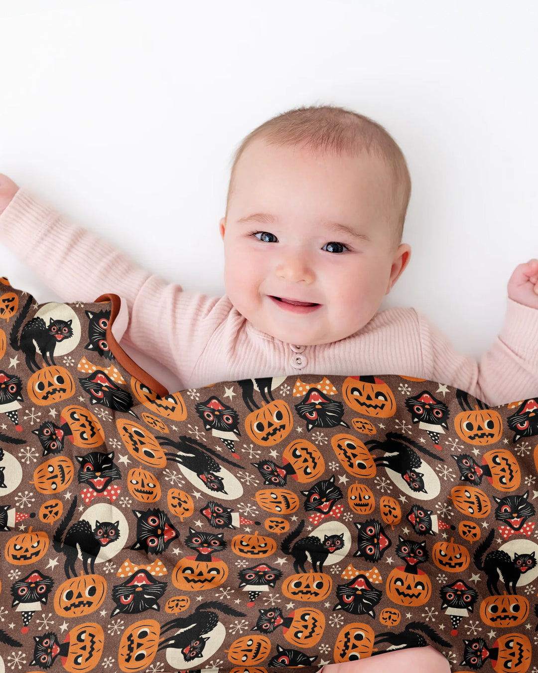 Vintage Halloween Black Cat Pumpkin Bamboo Blanket