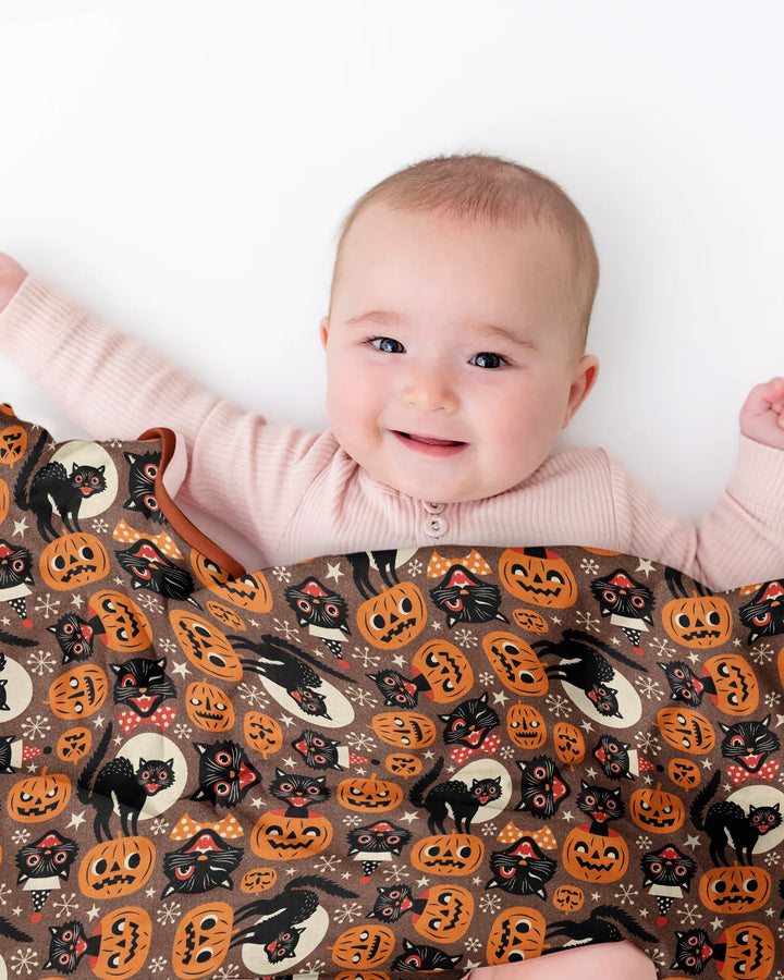 Vintage Halloween Black Cat Pumpkin Bamboo Blanket