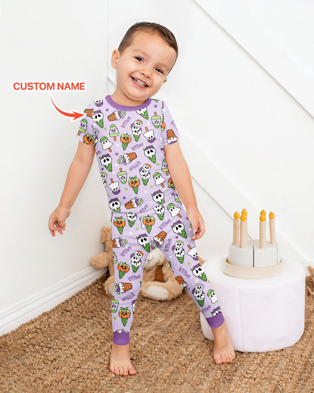 Conjunto de pijama de dos piezas de bambú de manga corta, plantilla personalizada