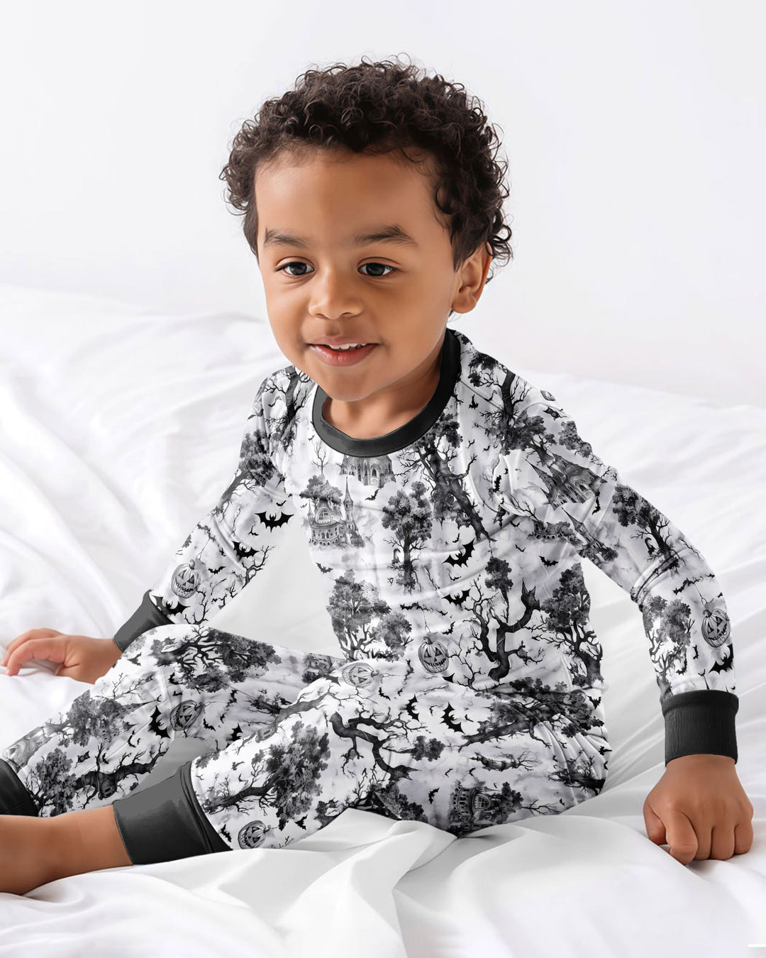 Gothic Halloween Chinoiserie Bamboo Two Piece Long Sleeve Pajama Set