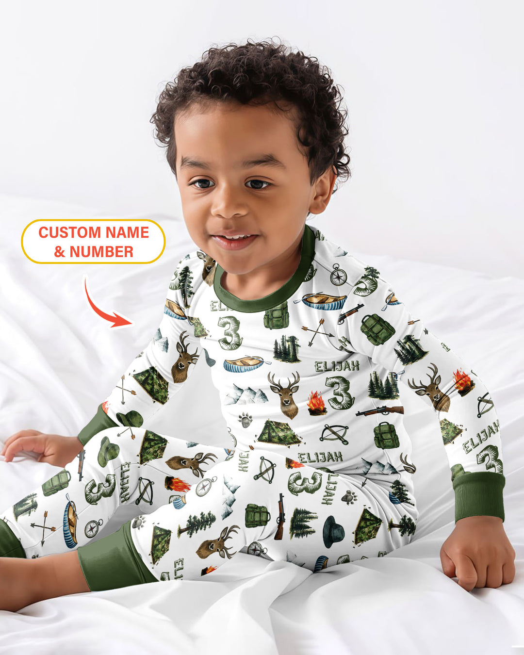 Personalized Birthday Camper Bamboo Two Piece Long Sleeve Pajama Set