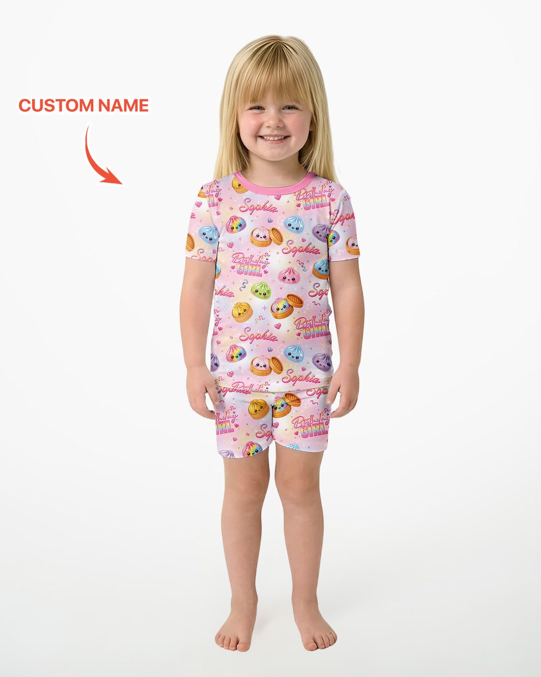Birthday Girl Glitter Dumpling Bamboo Two Piece Short Sleeve Shorts Pajama Set