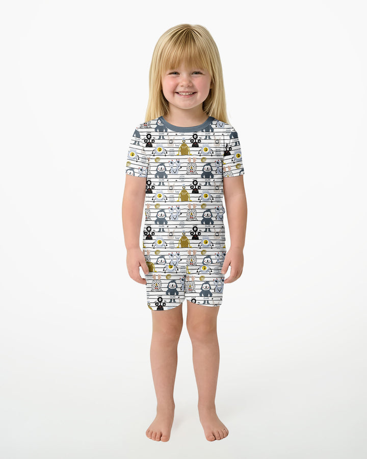 Playful Monster Friends Bamboo Two Piece Short Sleeve Shorts Pajama Set