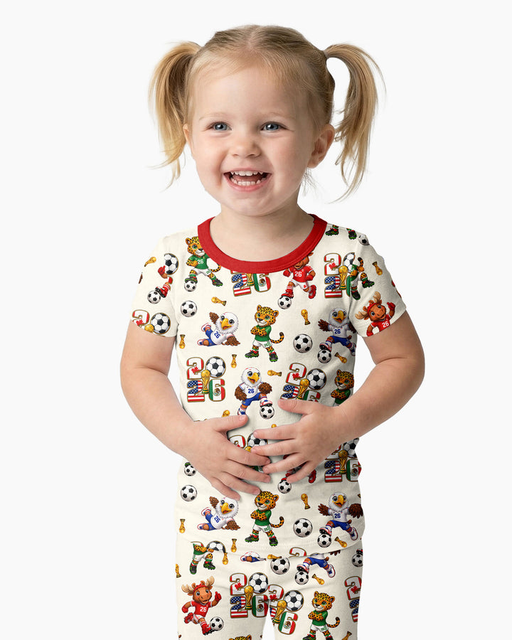 Cute Soccer Mascots USA CAN MEX Bamboo Two Piece Short Sleeve Pajama Set