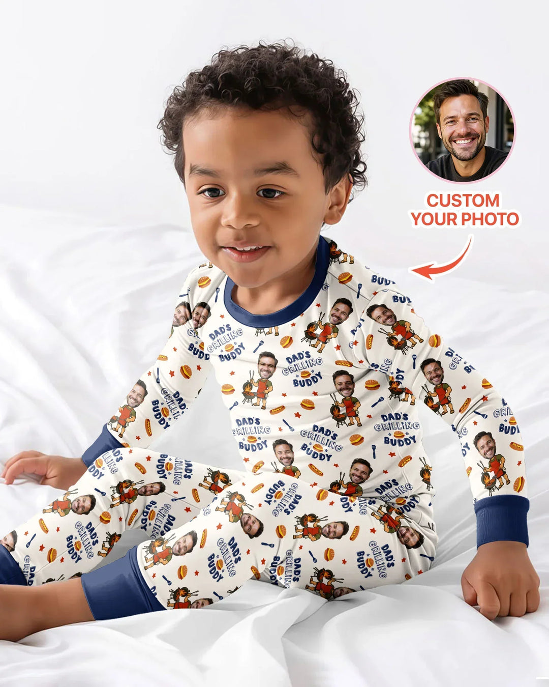 Custom Photo Dad's Grilling Buddy Family Matching Bamboo Two Piece Long Sleeve Pajama Set