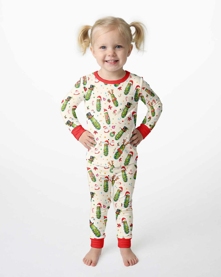 Funny Christmas Pickle Bamboo Two Piece Long Sleeve Pajama Set