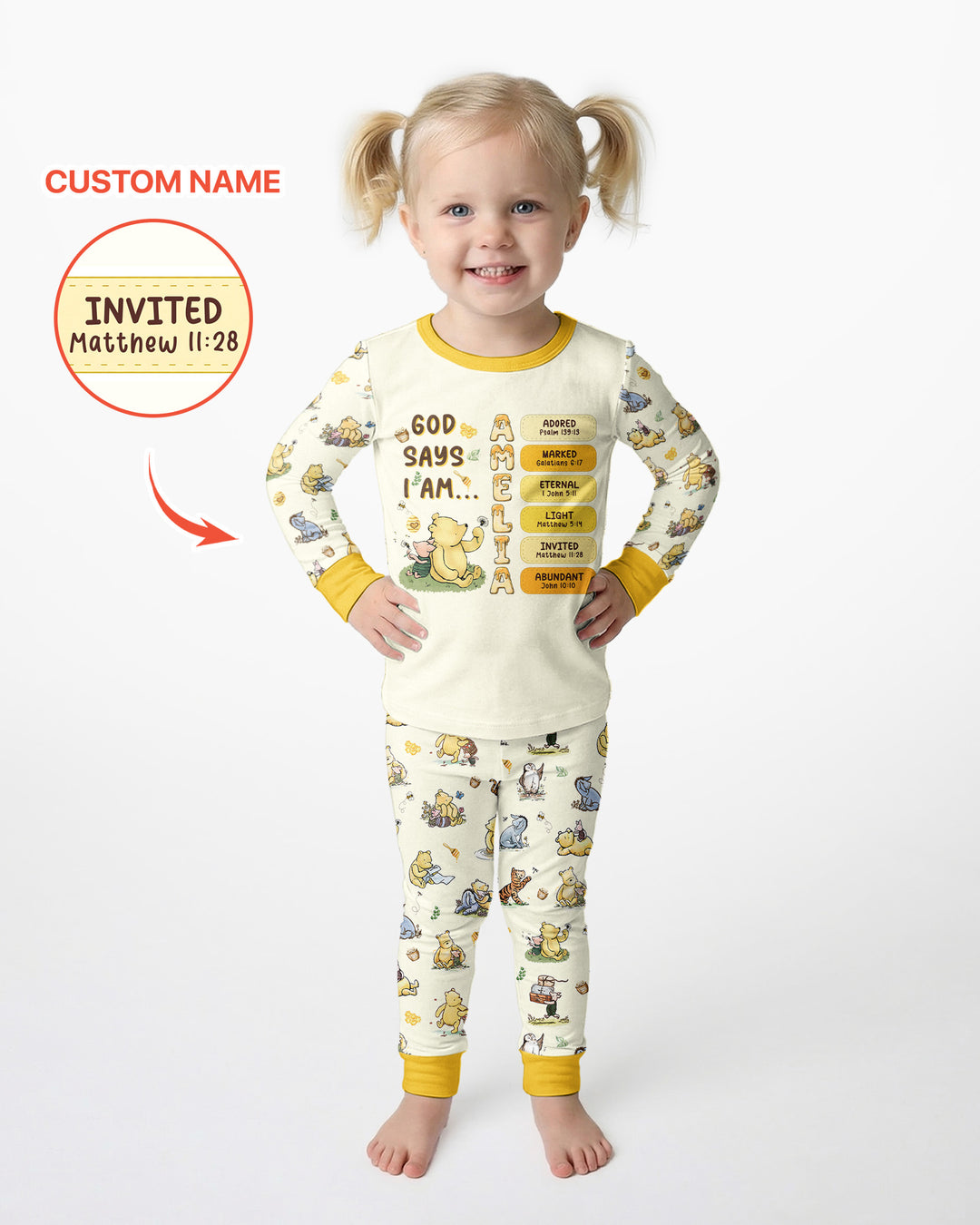 Personalized God Says I Am – Beloved Bear Bamboo Two Piece Long Sleeve Pajama Set