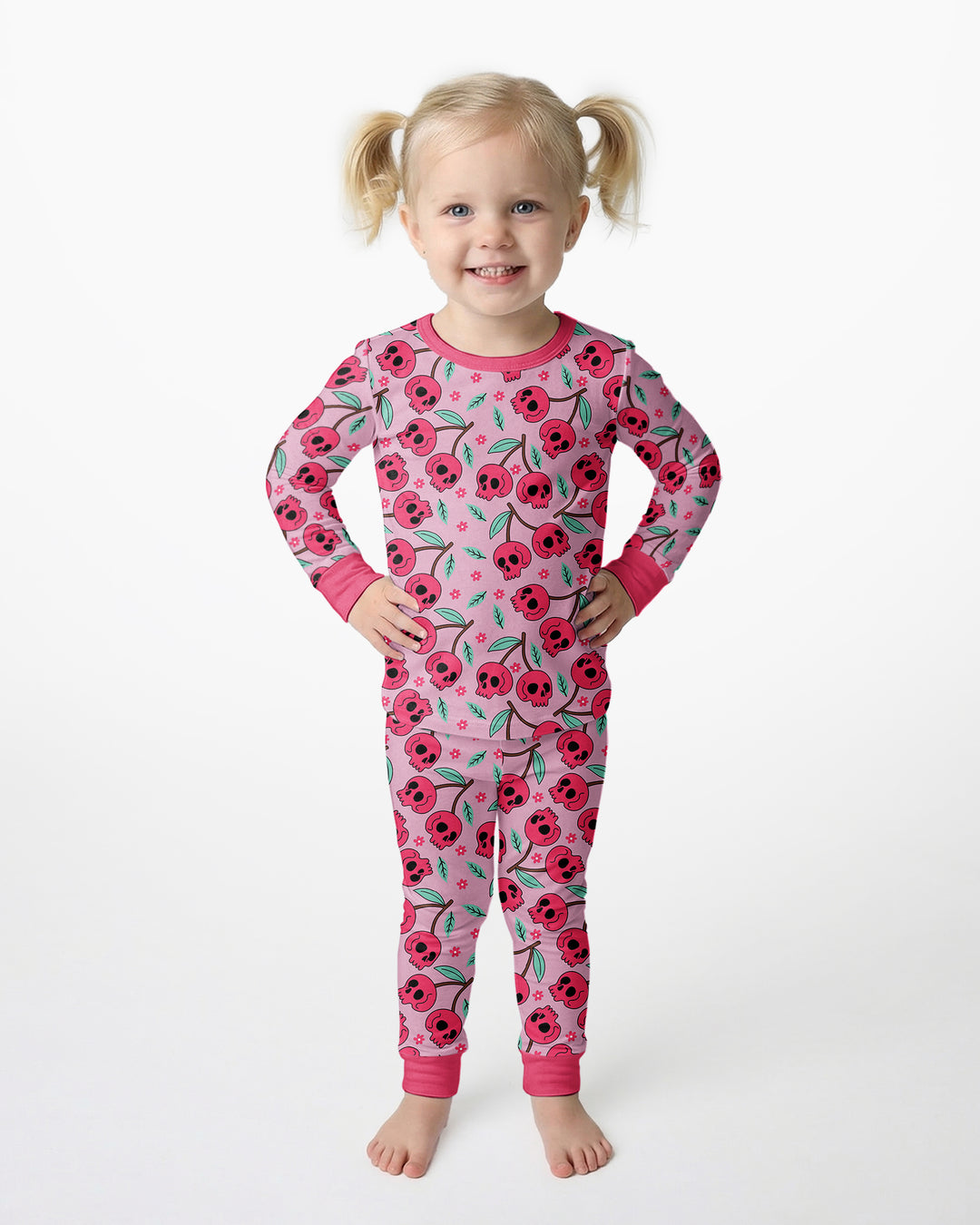 Halloween Cherry Skull Bamboo Two Piece Long Sleeve Pajama Set