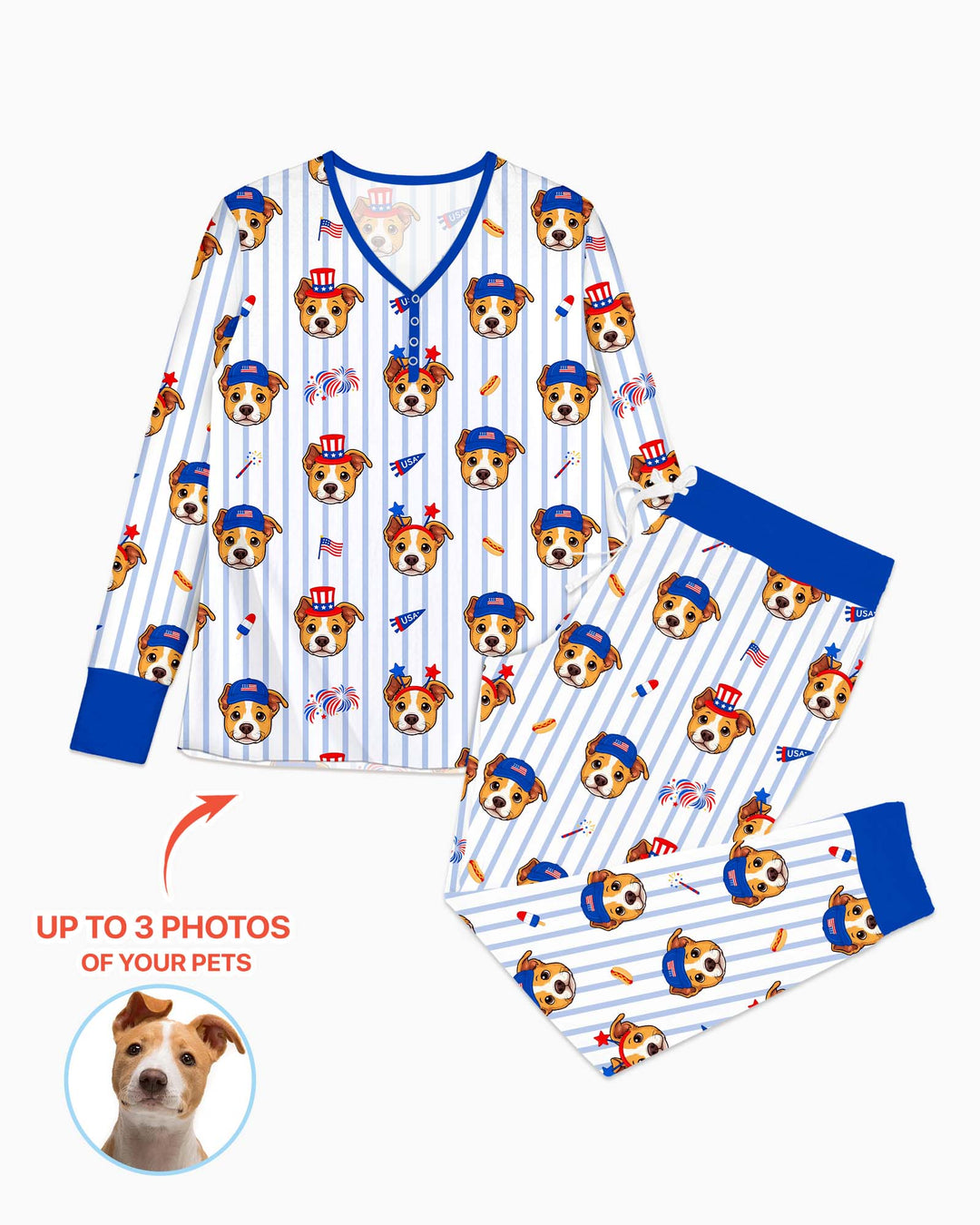 Custom Pet Image 4th of July Family Matching Bamboo Women Pajama Set