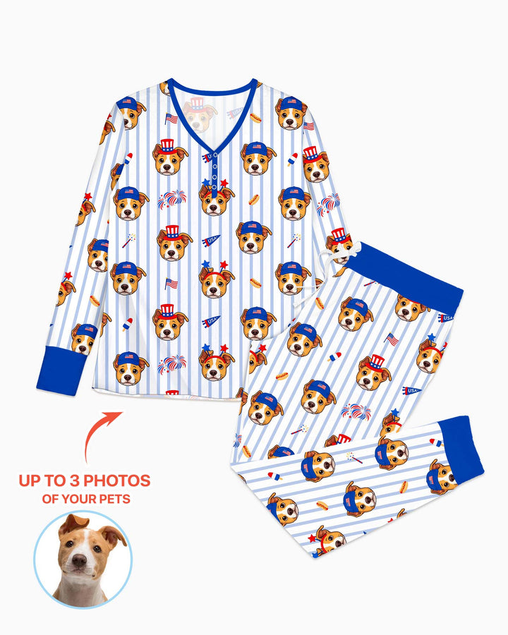 Custom Pet Image 4th of July Family Matching Bamboo Women Pajama Set