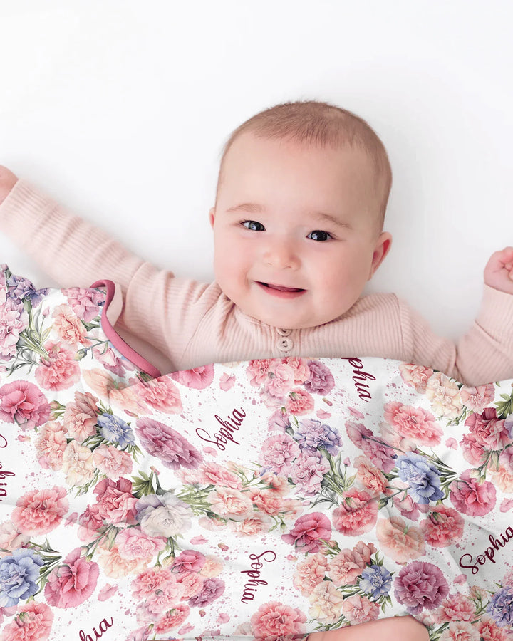 Custom Name Birth Month Flowers Bamboo Blanket