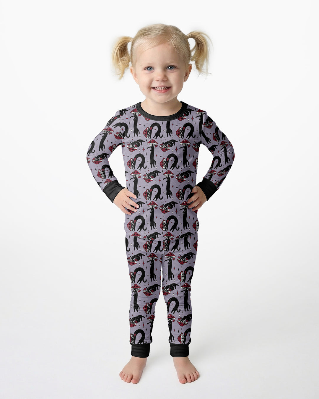 Mushroom Cat Mischief Bamboo Two Piece Long Sleeve Pajama Set