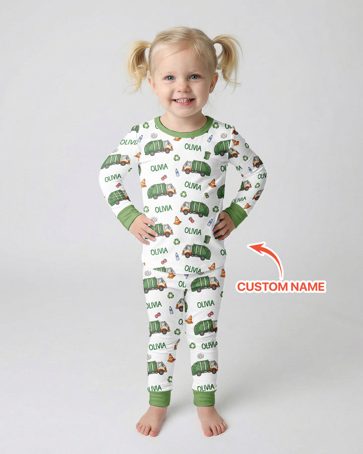 Custom Name Garbage Day Bamboo Two Piece Long Sleeve Pajama Set