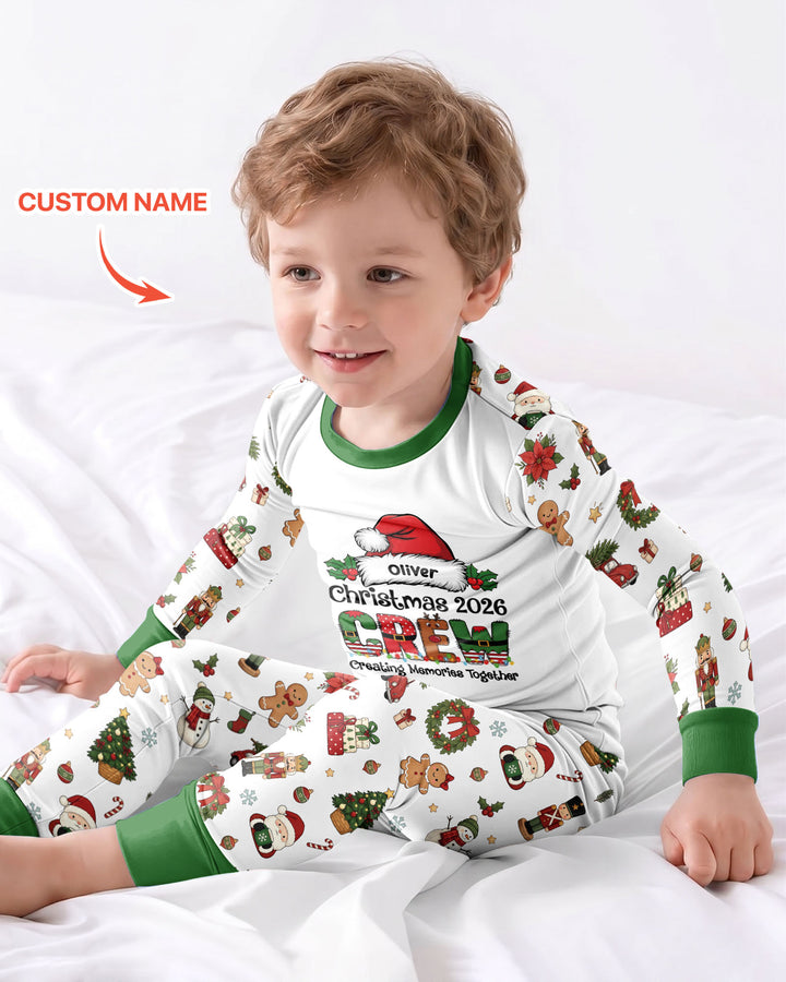 Custom Name Christmas 2026 Crew Bamboo Two Piece Long Sleeve Pajama Set
