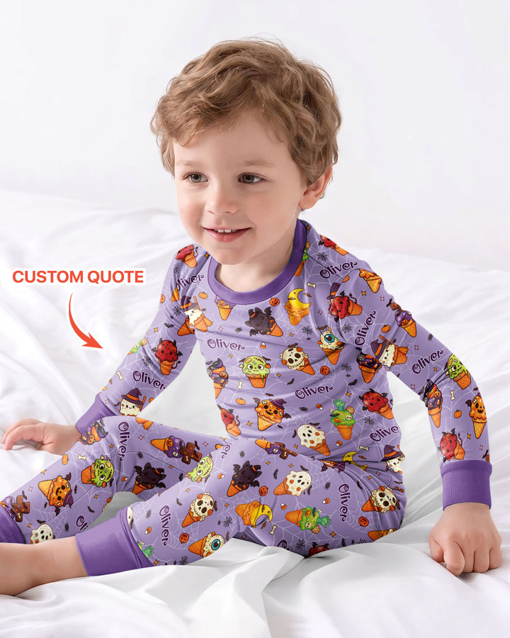 Custom Name Halloween Ice Cream Bamboo Two Piece Long Sleeve Pajama Set