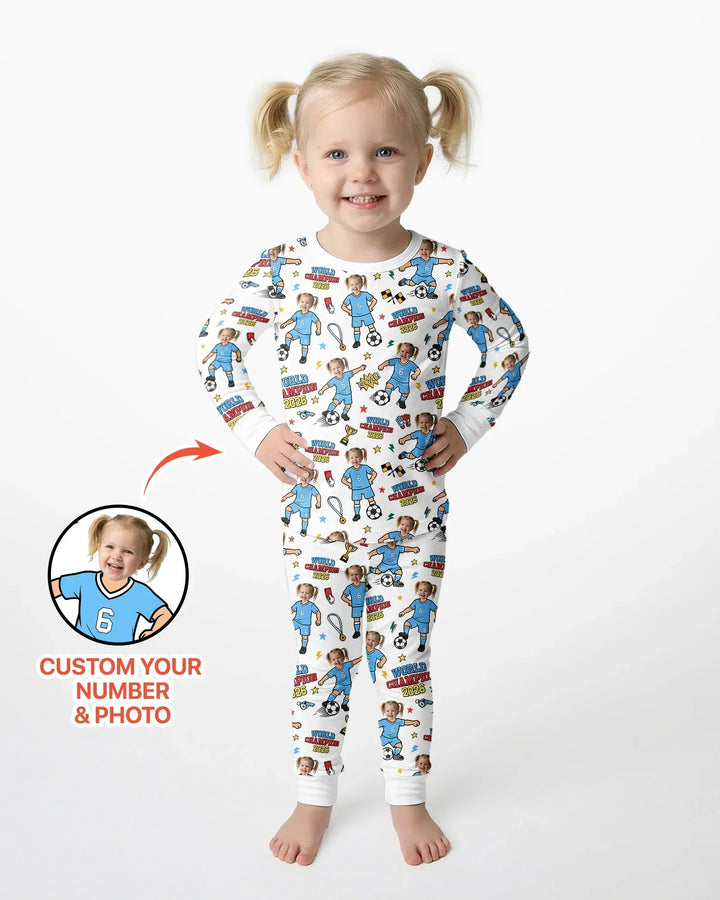 Custom Photo World Champion 2026 Family Matching Bamboo Two Piece Long Sleeve Pajama Set